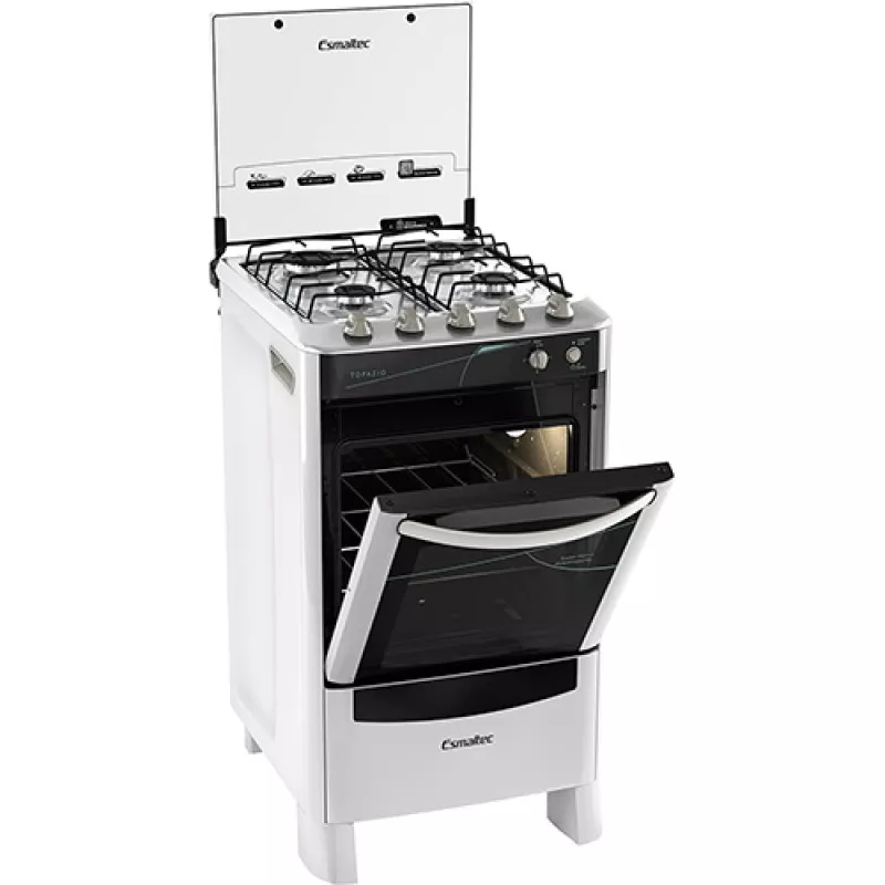 Fogão 4 Bocas Mesa Inox Topázio Branco Esmaltec