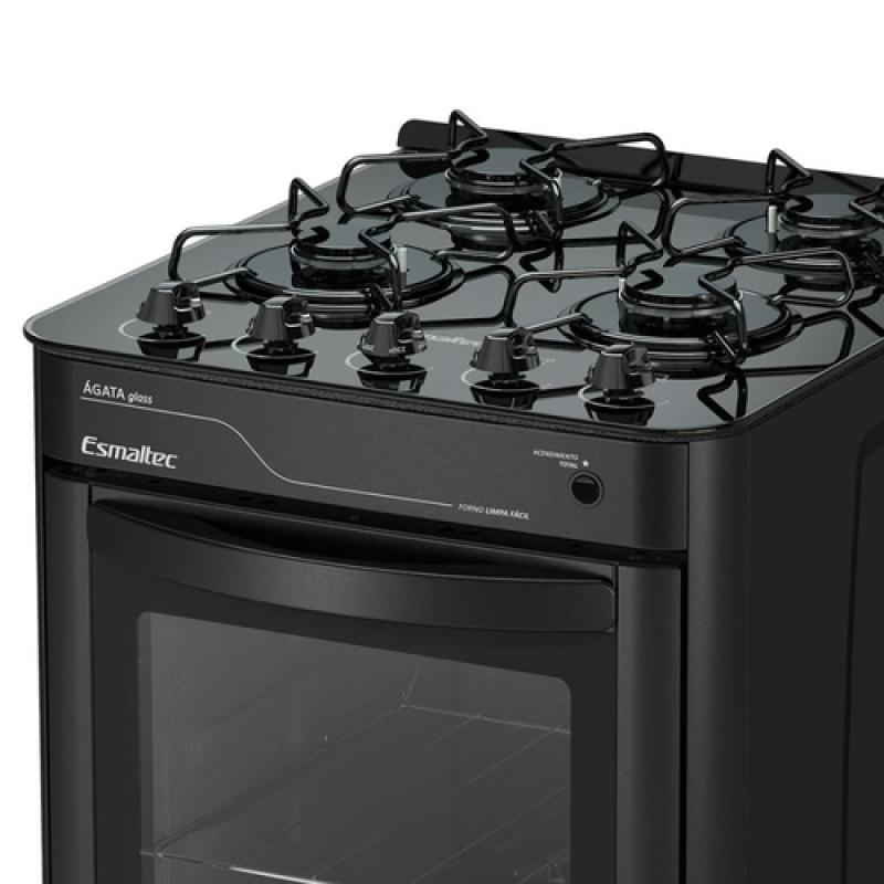 Fogão 4 Bocas Mesa Vidro ágata Glass Preto Esmaltec