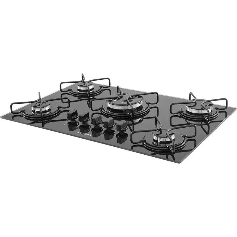 Cooktop 5 Bocas A Gás Glass Fg5305avp Tripla Chama Preto Suggar