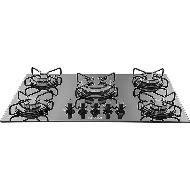 Cooktop 5 Bocas A Gás Glass Fg5305avp Tripla Chama Preto Suggar