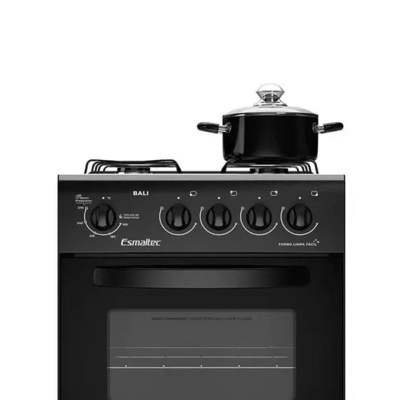 Fogão 4 Bocas Mesa Inox Bali Preto Esmaltec