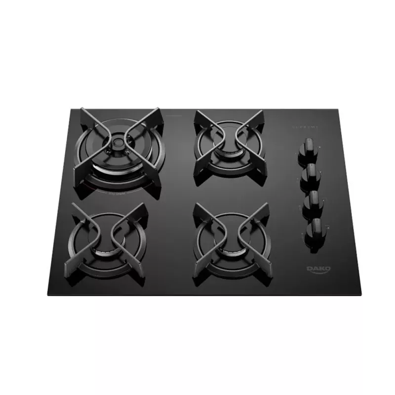 Cooktop 4 Bocas A Gás Glass Supreme Preto Dako
