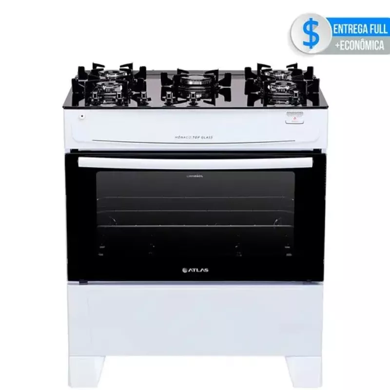 Fogão 5 Bocas Mesa Vidro Monaco Top Glass Branco Atlas
