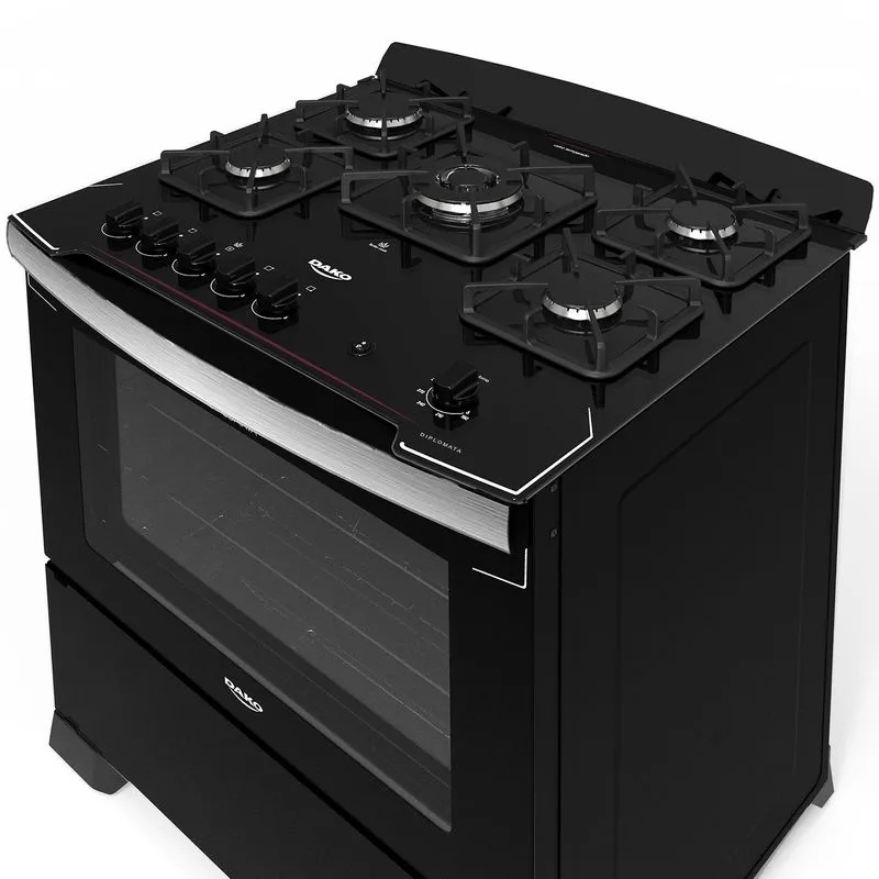 Fogão 5 bocas mesa vidro diplomata preto