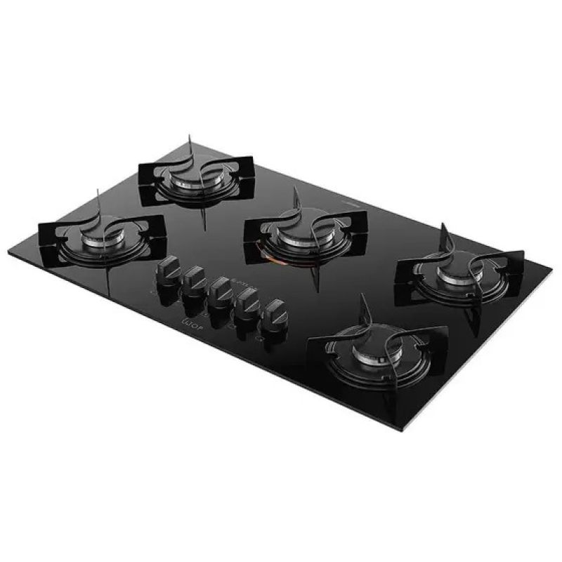 Cooktop 5 bocas a gás glass utop tripla chama preto
