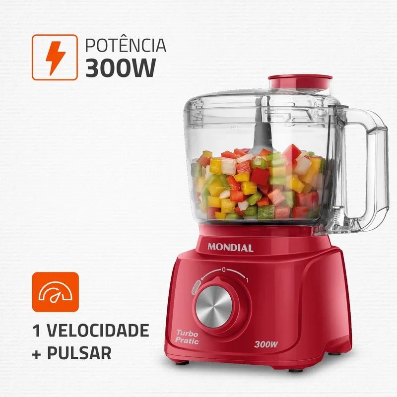 Mini processador 300w turbo pratic mp16r vermelho