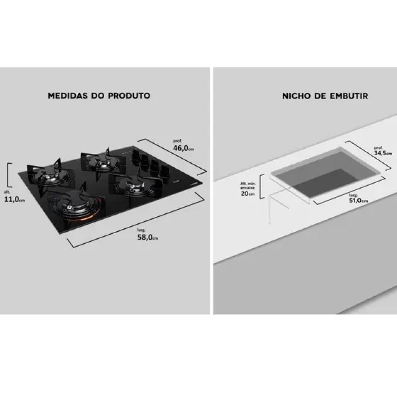 Cooktop 4 bocas a gás glass utop preto