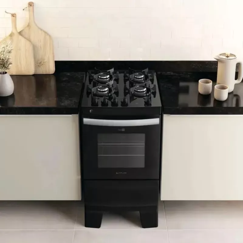 Fogão 4 Bocas Mesa Vidro Agile Glass Preto Atlas
