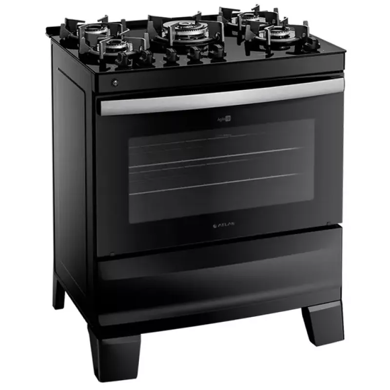 Fogão 5 bocas mesa vidro agile glass preto atlas