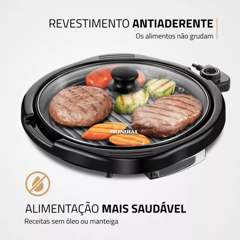 Grill 1200w smart grill 30cm preto mondial