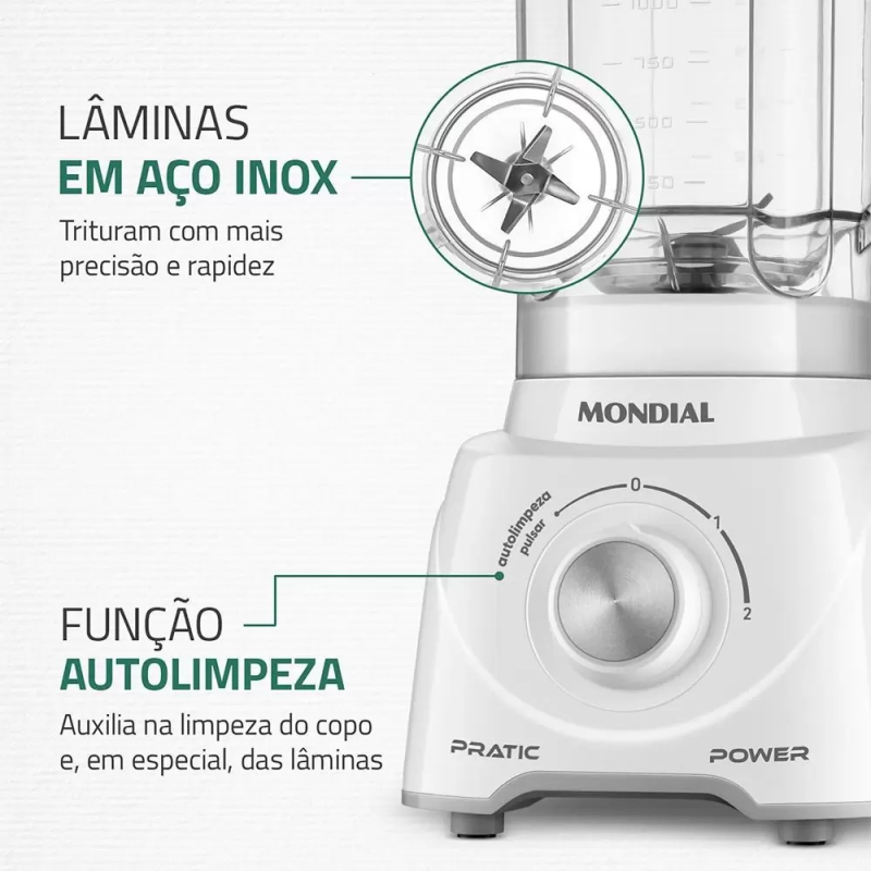 Liquidificador 02 Velocidades   550w L97w Branco Mondial