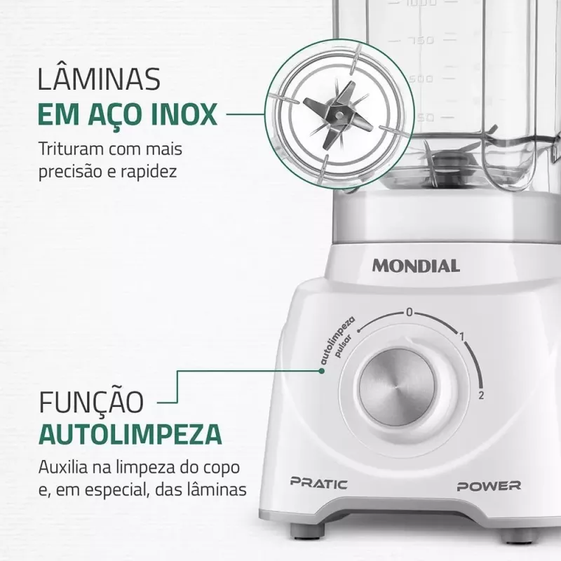 Liquidificador 02 velocidades   550w l97w branco mondial