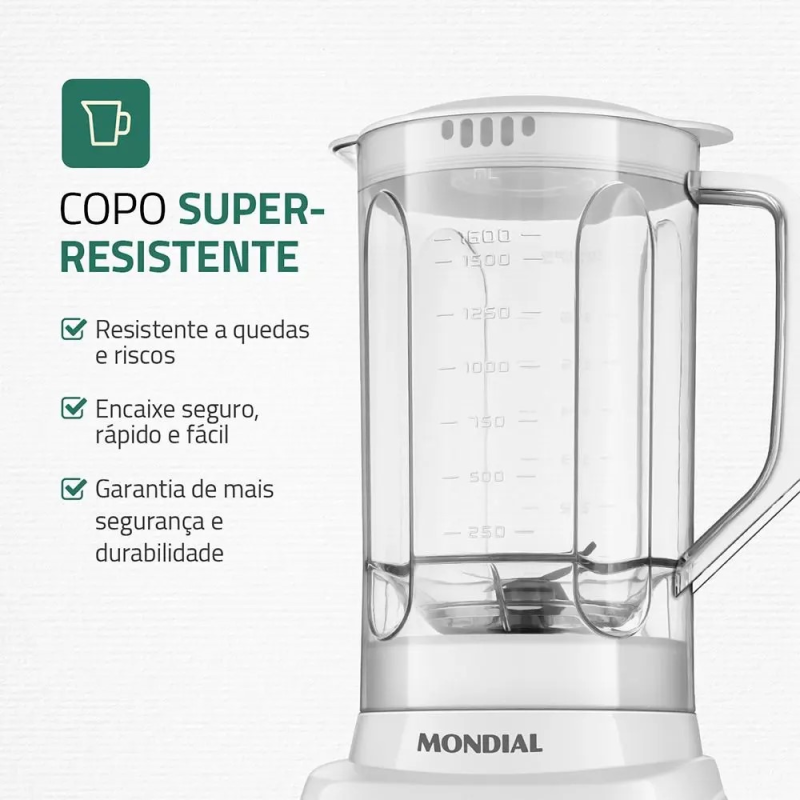 Liquidificador 02 Velocidades   550w L97w Branco Mondial