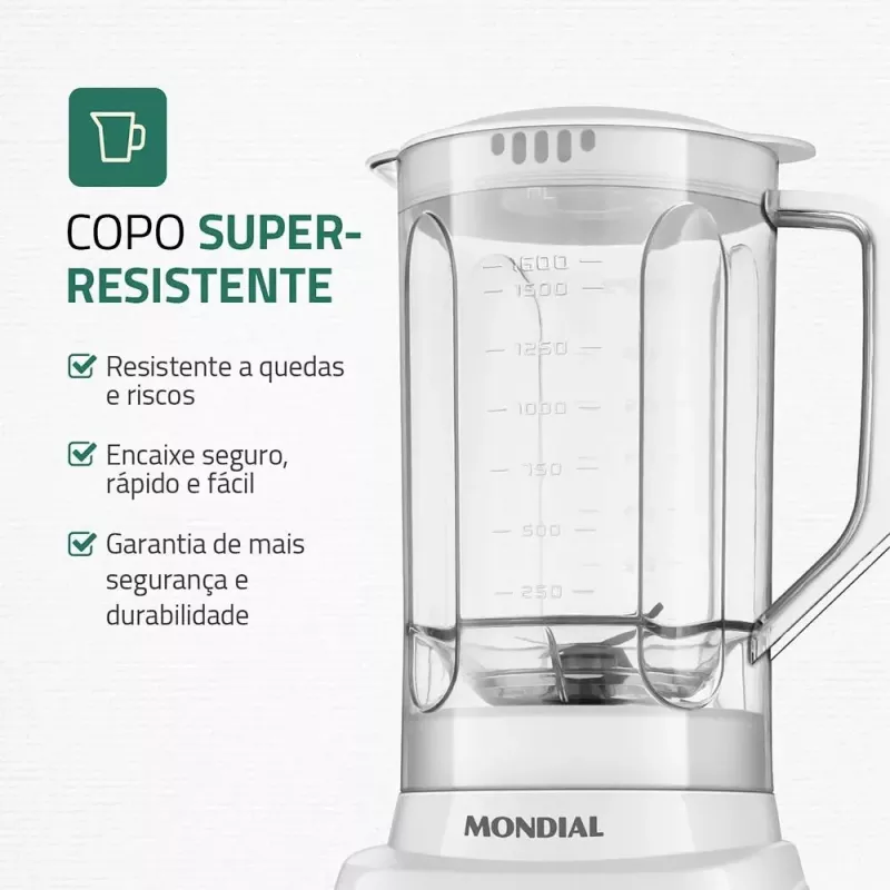 Liquidificador 02 velocidades   550w l97w branco mondial