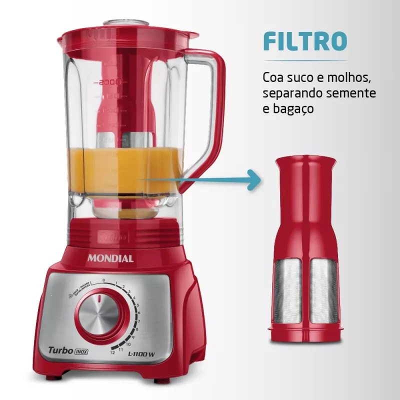 Liquidificador 12 Velocidades 1100w L-1100ri Vermelho Mondial