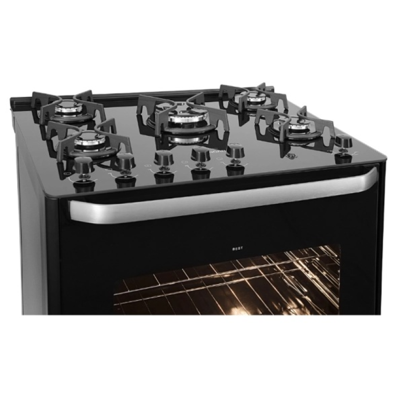 Fogão 5 bocas mesa vidro best cook fgvbg510 preto
