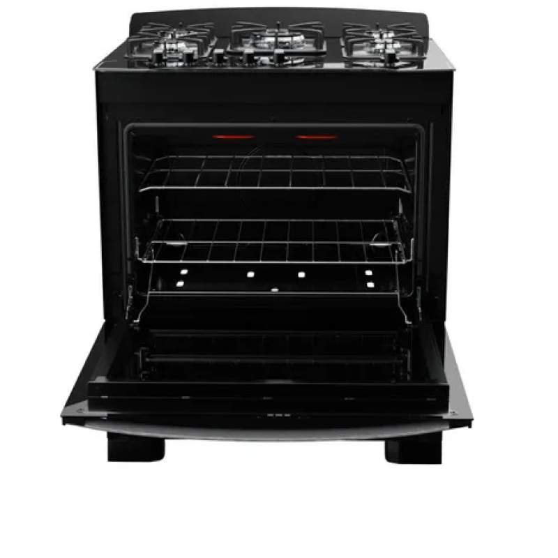 Fogão 5 bocas mesa vidro diplomata grill preto
