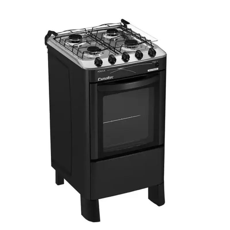 Fogão 4 Bocas Mesa Inox Pérola Preto Esmaltec