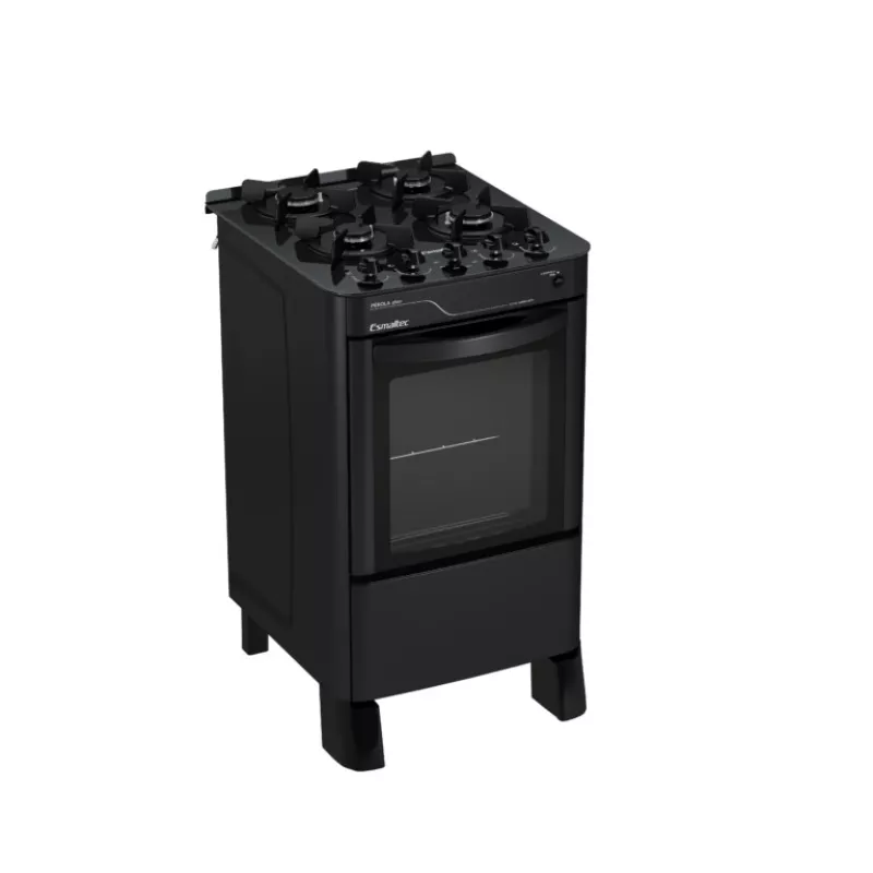 Fogão 4 Bocas Mesa Vidro Pérola Glass Preto Esmaltec