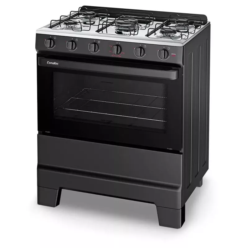 Fogão 5 Bocas Mesa Inox Ideal Pop Preto Esmaltec
