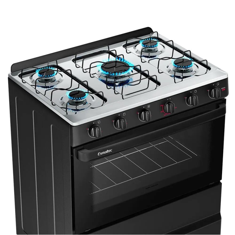 Fogão 5 bocas mesa inox ideal pop preto