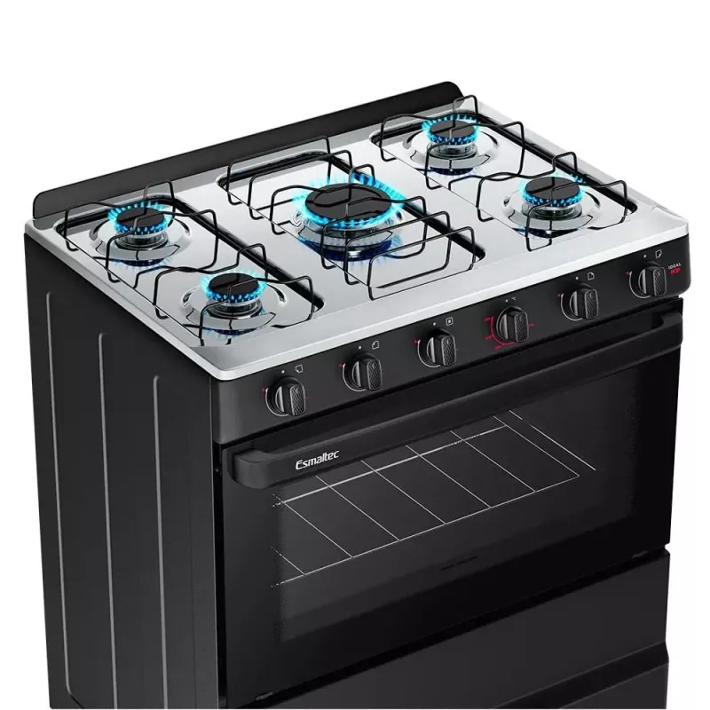 Fogão 5 Bocas Mesa Inox Ideal Pop Preto Esmaltec