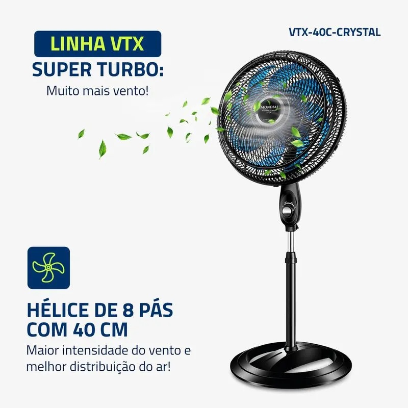 Ventilador coluna 40cm 140w vtx40c cristal preto