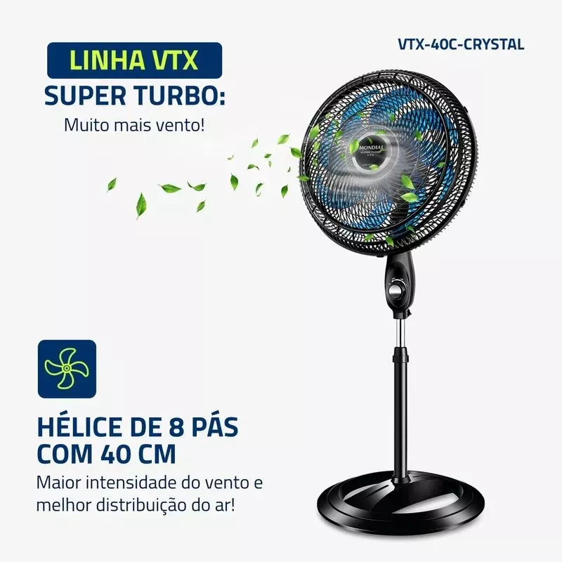 Ventilador Coluna 40cm 140w Vtx40c Cristal Preto Mondial