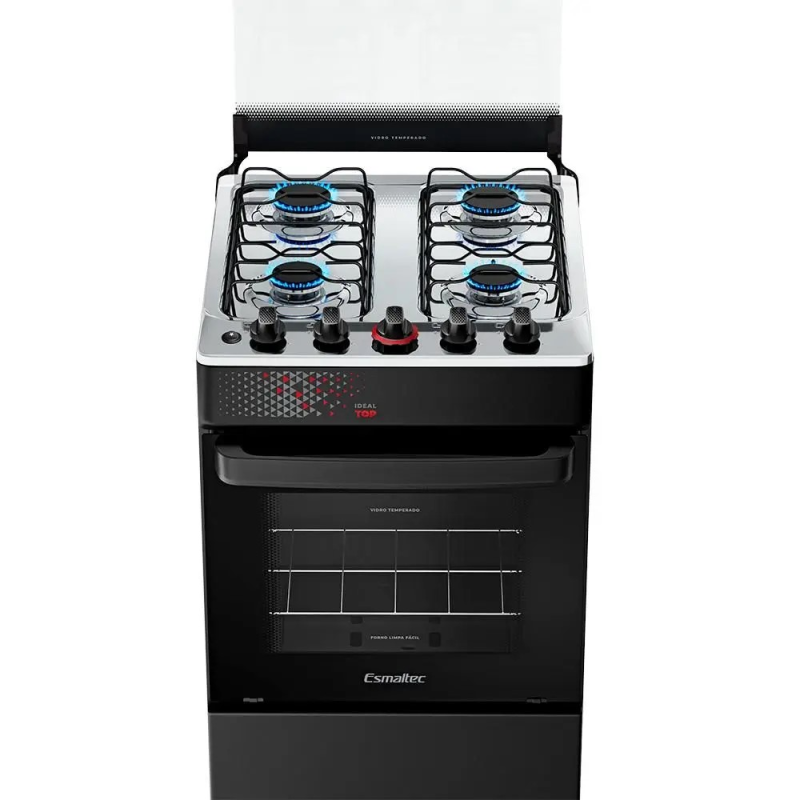 Fogão 4 bocas mesa inox ideal top preto