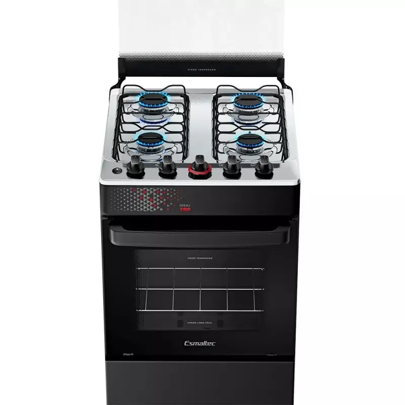 Fogão 4 Bocas Mesa Inox Ideal Top Preto Esmaltec