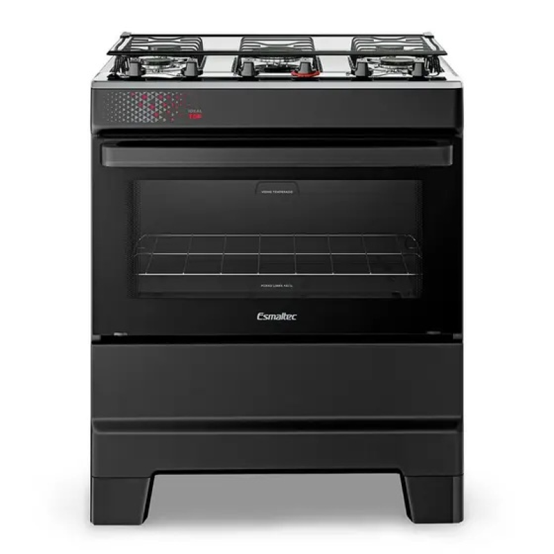 Fogão 5 bocas mesa inox ideal top preto