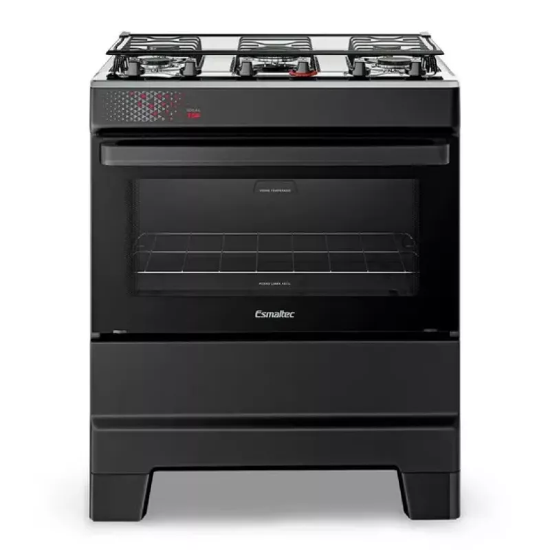 Fogão 5 bocas mesa inox ideal top preto esmaltec