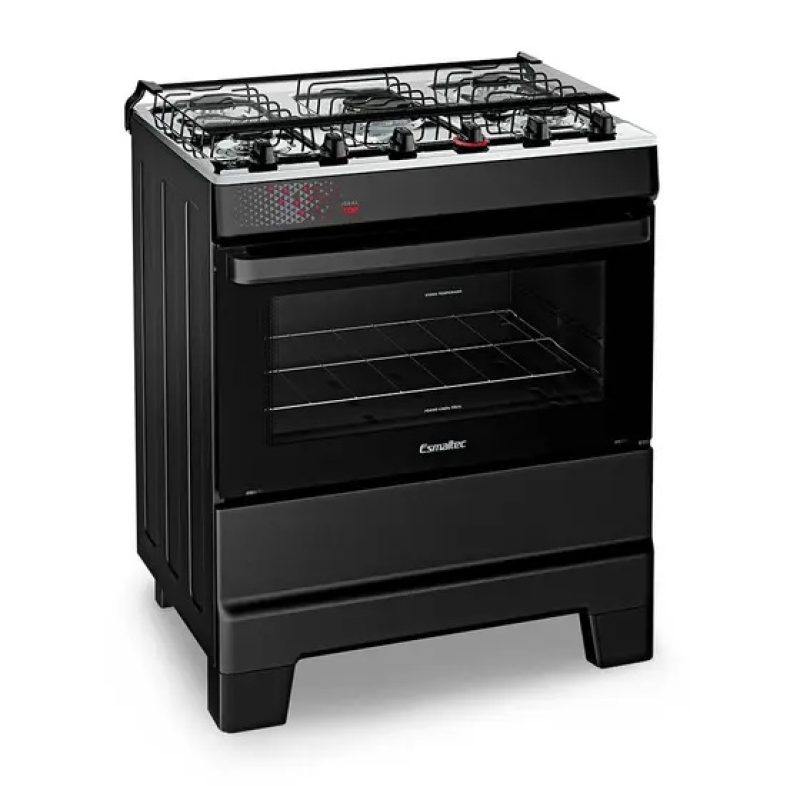 Fogão 5 bocas mesa inox ideal top preto