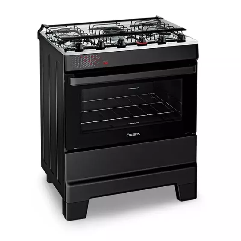 Fogão 5 bocas mesa inox ideal top preto esmaltec