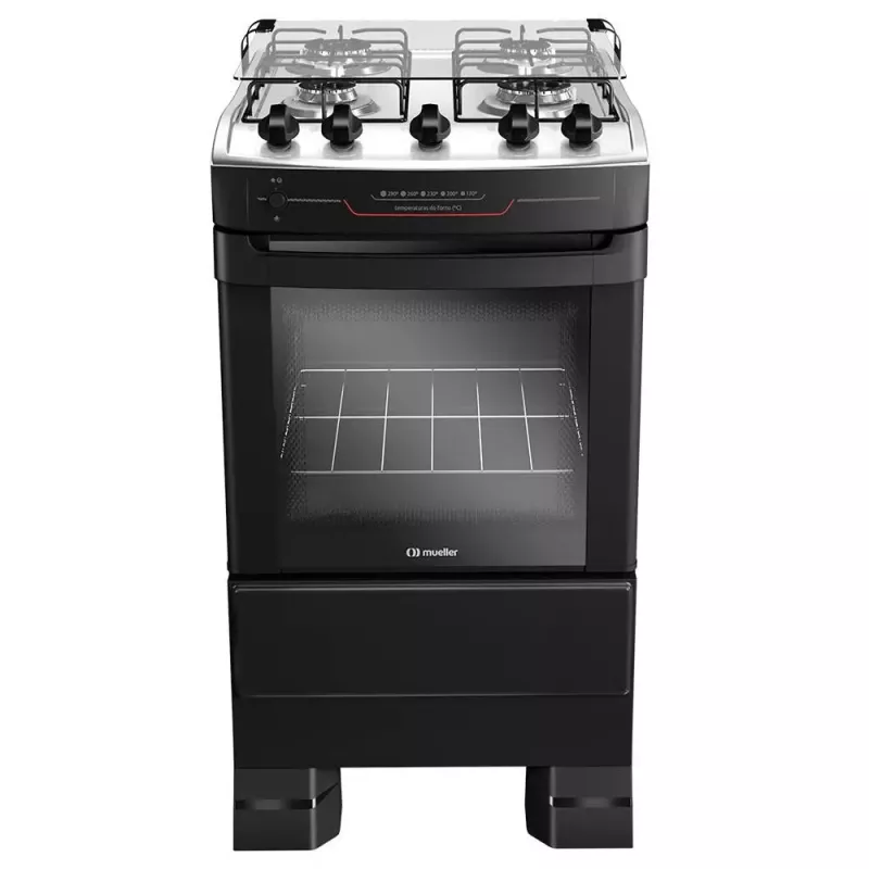 Fogão 4 bocas mesa inox preto