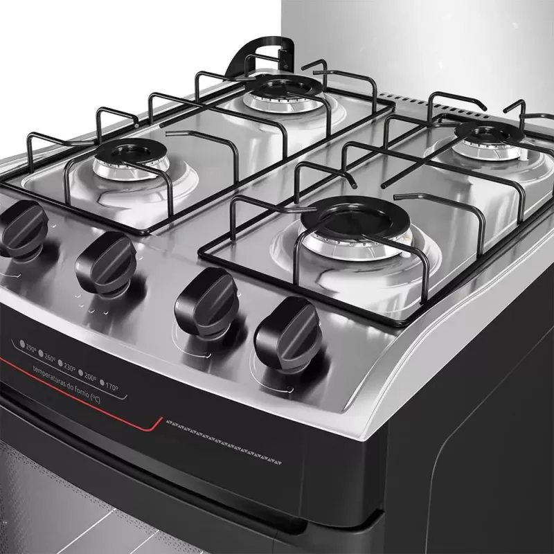 Fogão 4 bocas mesa inox preto