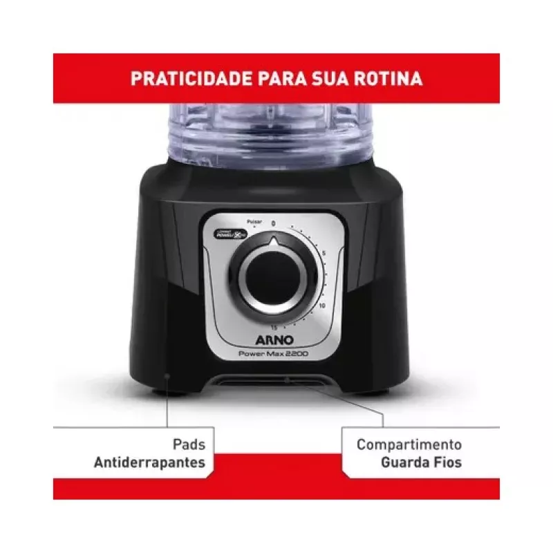Liquidificador 15 velocidades 2200w power max  preto